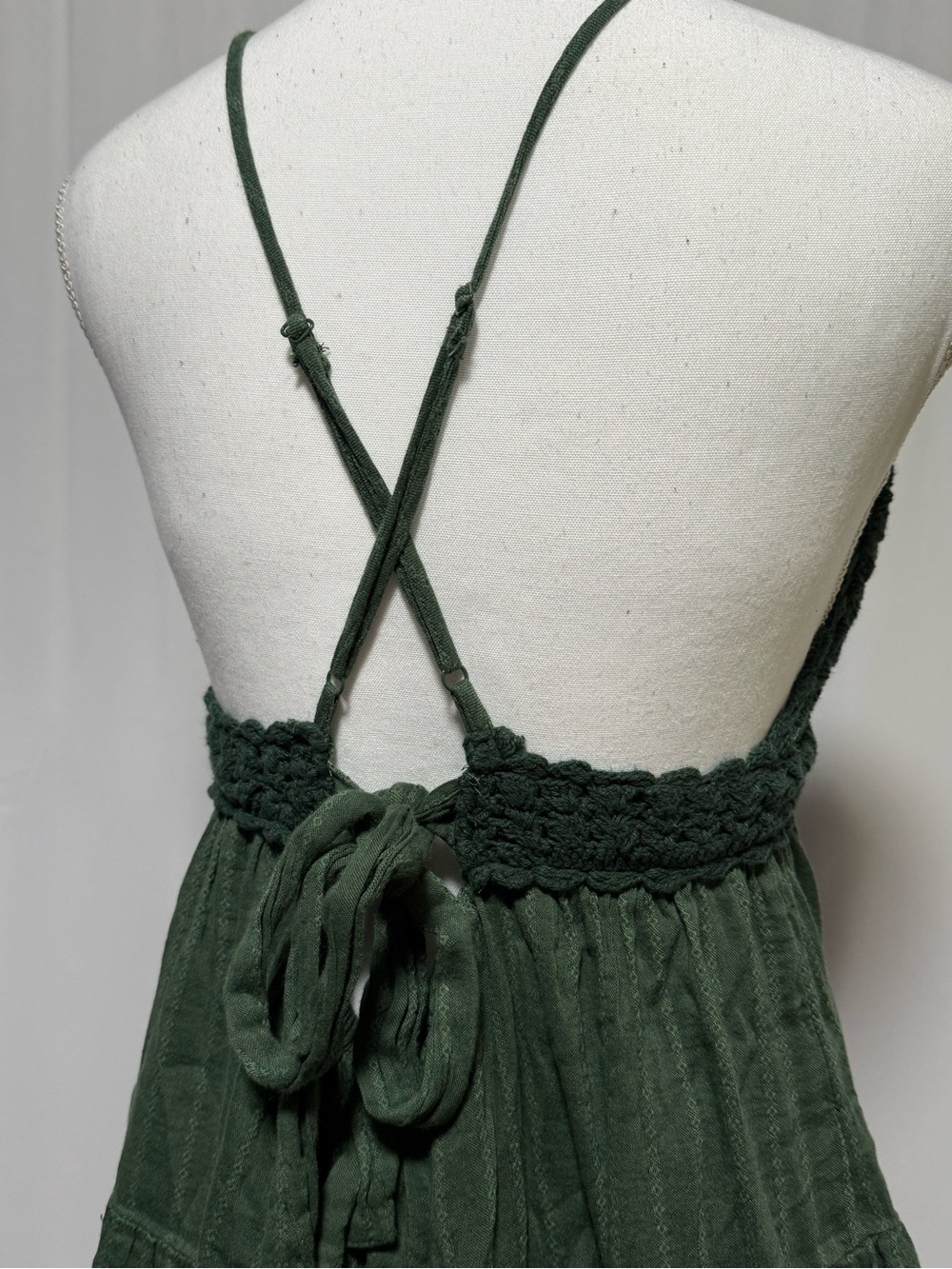 Aerie Green Crochet Tiered Mini Dress Size L Summer Beach - Picture 6 of 9
